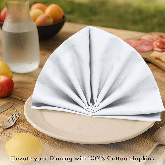 Ruvanti Cloth Napkins Set of 6, 100% Cotton High GSM 18x18 Inches Soft, Washable, Highly Durable & Absorbent, Perfect for Parties, Christmas, Thanksgiving Dinners – White - Image 2