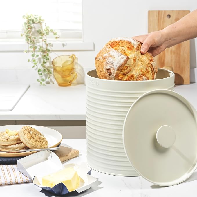 Russell Hobbs RH03269CEU7 Ribbed Bread Bin – Metal Bread Box, Large Kitchen Canister, Countertop Storage/Organisation, Durable Powder-Coated Steel, Pull Top Lid, Easy to Clean, Ribbed Design, Cream - Image 2