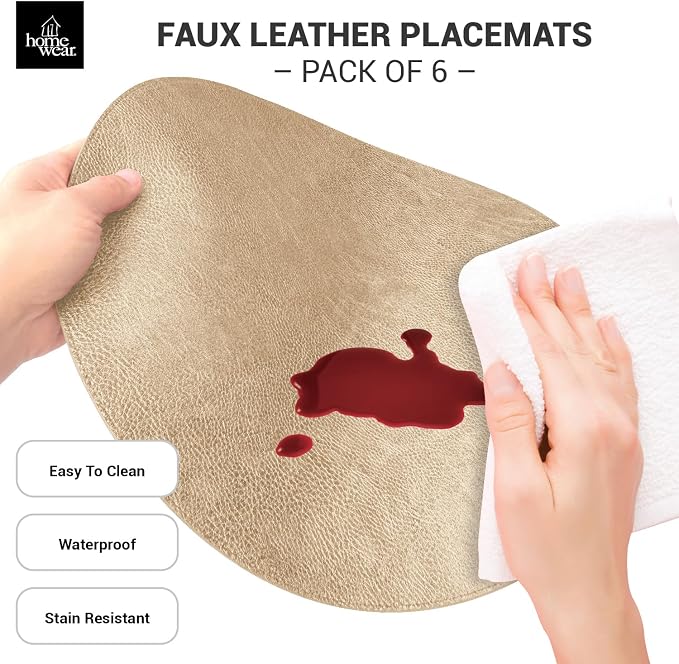 Morgan Faux Leather Set of 12 Placemats, 15" Round, Champagne, Heat Resistant, Stain Resistant, Non-Slip, Reversible, Durable Table Mats for Kitchen, Dining Table, Indoor Washable Use - Image 4