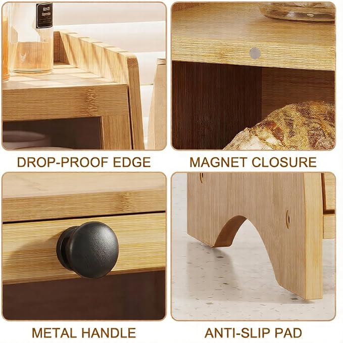 BAMBANG Bread Box for Kitchen Countertop, Extra Large Bamboo Bread Storage Container for Homemade Bread, Double Layer Sourdough Breadox, Bread Bin Organizer for Counter Cabinet Pantry, Natural - Image 4