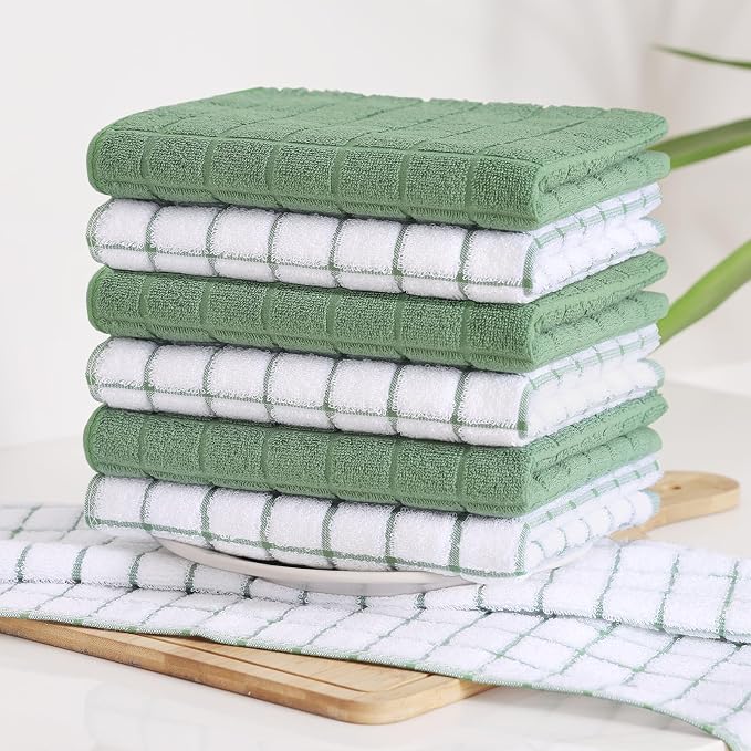 Homaxy Large Premium Cotton Kitchen Towels 16"x 28", 12 Pack, Grass Green | Natural Ring Spun 390 GSM Dish Towels, Super Absorbent Terry Kitchen Hand Towels, Soft Tea Towels with Hanging Loop - Image 8