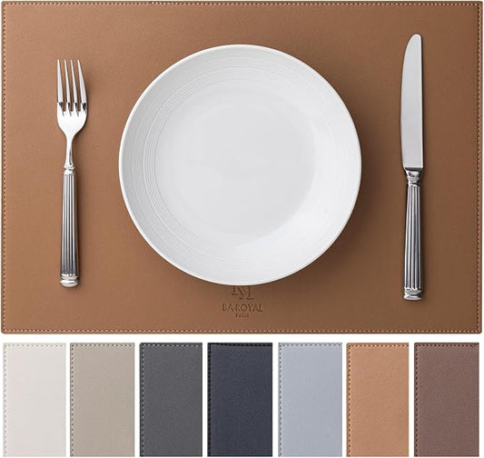 Baroyal Faux Leather Placemats Set of 8 Vinyl Washable Wipeable Table Mats for Kitchen Dining Table Heat Resistant Waterproof Indoor/Outdoor Placemats Non-Slip Easy Clean Place Mats (British Khaki) by BAROYAL