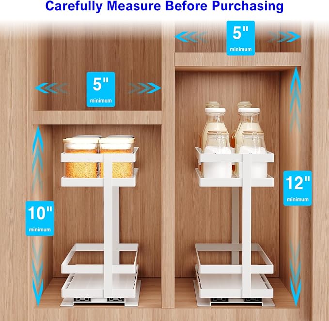 Mustorn 4 Pack Pull Out Spice Rack Organizer for Cabinet, 2 Tier Metal Slide Out Seasoning Organizer and Storage Heavy Duty Vertical Spice Rack Shelf Pullout for Kitchen Cabinets No Drilling (White) - Image 8