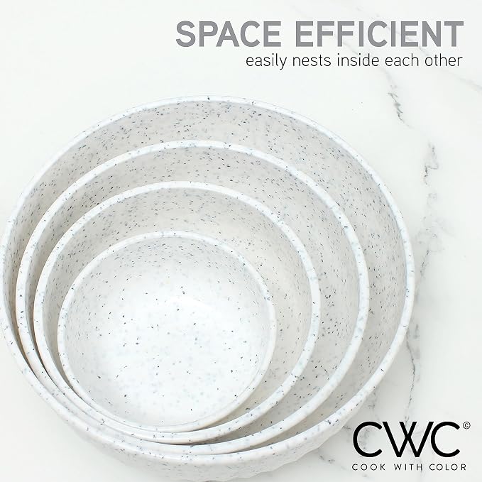 COOK WITH COLOR Prep Bowls with Lids- Wide and Deep Nesting Plastic Small Mixing Bowl Set with Lids, 8 Piece Set - Wide Bowls, Speckled White - Image 3