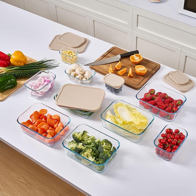 Glass Food Storage Containers with Lids — 6 Piece — 10.5 oz Glass with BPA-Free Leakproof Stackable Lids — Microwave, Oven & Dishwasher Safe — Ideal for Meal Prep & More - Cashew Cream - Image 7