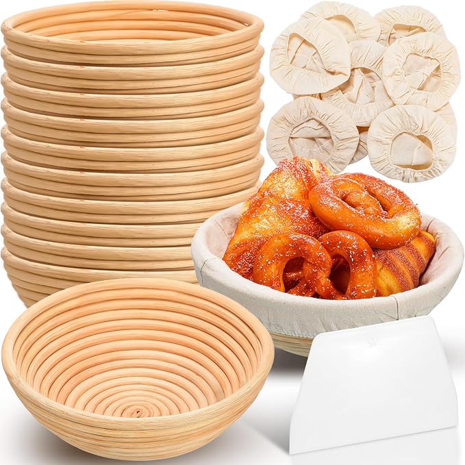 Patelai 10Pcs Banneton Bread Proofing Basket Banneton Baskets Bulk,9 Inch | Round Sourdough Proofing Basket with Liners and Scrapers for Home Making Bread Bakers Baking by Patelai