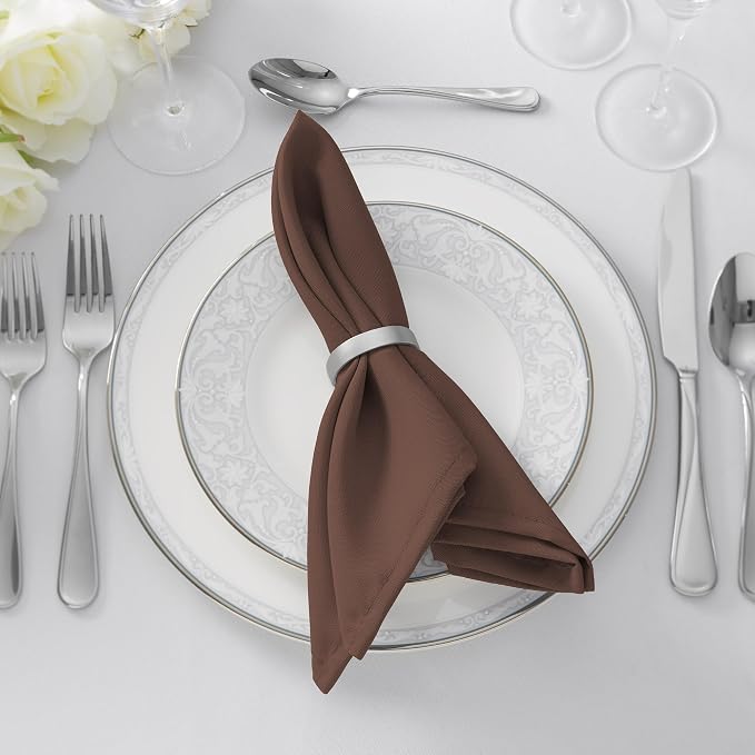 Lann's Linens Set of 12 Cloth Dinner Napkins, 20-inch Polyester Napkins, Washable and Reusable Fabric for Wedding, Hotel, Restaurant - Chocolate Brown - Image 5