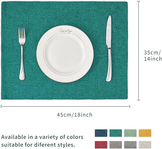 BALCONY & FALCON Rectangle Table Cloth Waterproof Teal 13.8"x 17.7" 6pcs | Placemats Set of 6 Faux Linen Cloth Place Mats Washable Wrinkle Resistant Table Placemats for Dining Kitchen Indoor & Outdoor - Image 5