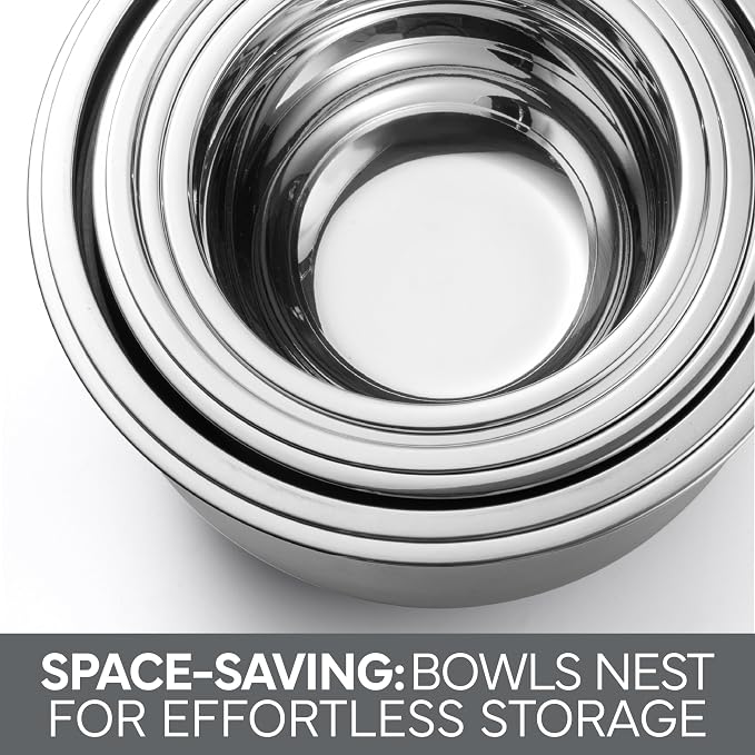 COOK WITH COLOR Stainless Steel Mixing Bowls Set with Lids - Nesting Bowls with Non-Slip Bottom, Grey, 12 Pieces - Image 5