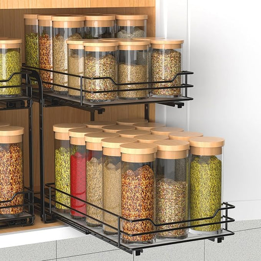 BOIVSHI Spice Rack, Pull Out Spice Racks Organizer for Cabinet, Height Adjustable Heavy Duty Metal Basket for Inside Cabinets & Pantry Closet (2 Tier,7.5''Wx10.5''Dx9.5''H) by BOIVSHI
