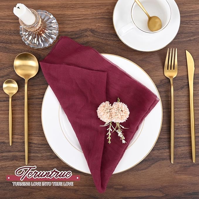100 Pieces Cloth Napkins Burgundy Dinner Cheesecloth Napkins for Wedding,Wrinkled Cloth Napkins Bulk for Home Party Rustic Table Decoration, 17 x 17 Inch - Image 7