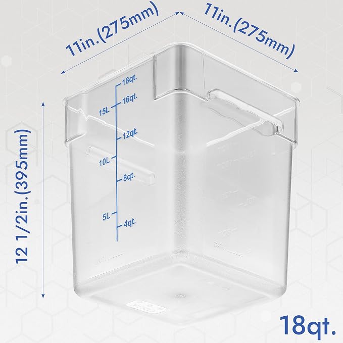 8-Pack 18 Qt NSF Clear Polycarbonate Food Storage Containers with Blue Lids - Square, Commercial-Grade, Freezer & Dishwasher Safe, Stackable - Image 9