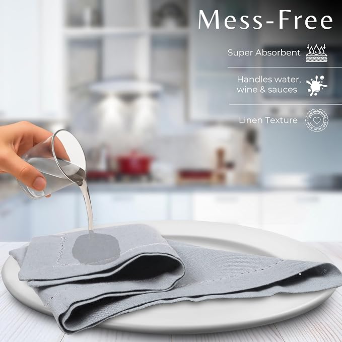 Ramanta Home Grey Cloth Dinner Napkin Set of 4-18x18 Inch | Cotton Linen Flax Hemstitched Napkins Washable for Everyday Use - Image 6