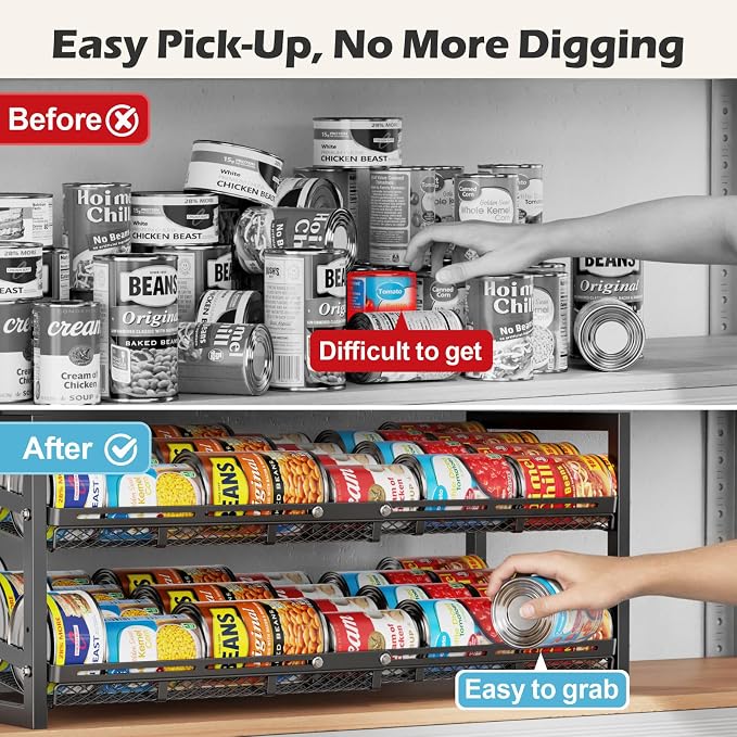 Can Organizer for Pantry - Expandable Width, Holds 48 Cans, Black | First-In First-Out Flow, Adjustable Width for Soda, Soup and Food Cans, For Pantry Shelf Storage and Easy Restocking - Image 5