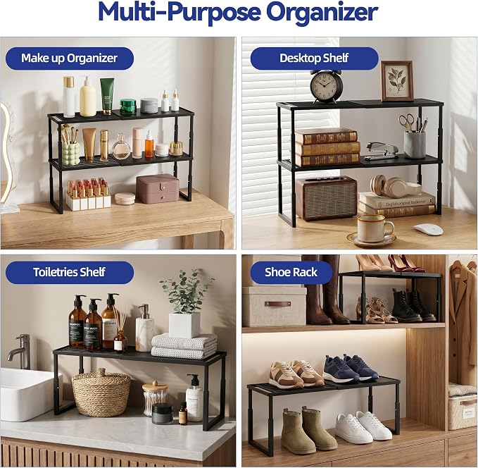 2 Packs Expandable Cabinet Shelf Organizer, Stackable Countertop Shelves | 15.8''- 25.5'' In Cabinet Shelf, Adjustable Kitchen Cabinet Organizer for Pantry Organizer, CupBoard Organizers and Storage - Image 6