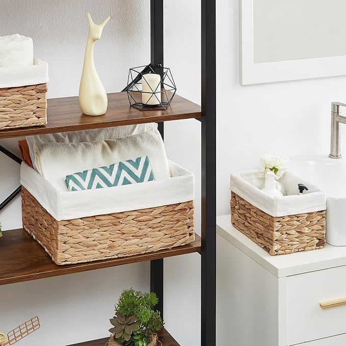 Wicker Basket, 3-Pack Water Hyacinth Wicker Storage Basket with Handles, Storage Baskets for Organizing, Large Hyacinth Storage Baskets for Shelves with Liner (Water Hyacinth Baskets Set) - Image 5