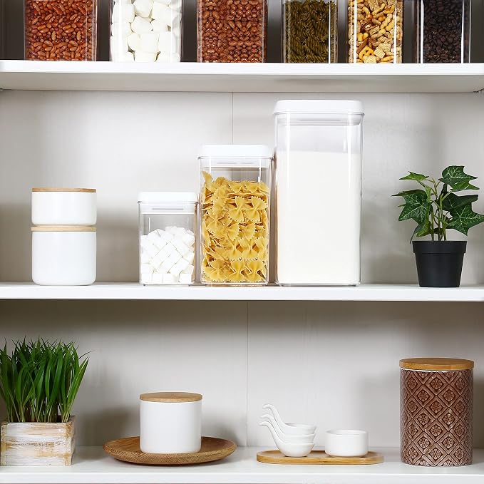 Felli Flip Tite Acrylic Food Storage Container with Lid 6” XL Air Tight Ring Seal Flip Lock, Plastic Kitchen Baking Canister for 5 lb Flour Sugar Rice Protein Powder Pantry Organizer (Nest-L White) - Image 2
