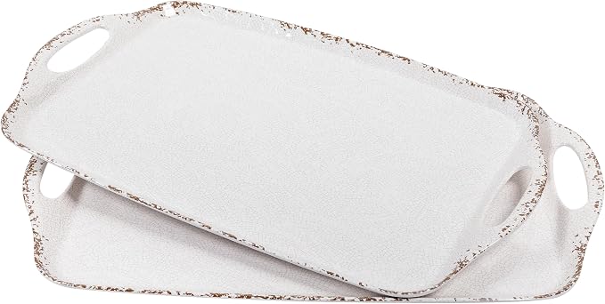 Farmhouse Melamine Serving Tray with Handles, Set of 2, 19"x12" Extra Large Rectangular Turkey Serving Platter, Serving Food Trays for Entertaining, Christmas,Thanksgiving,Party, Ivory - Image 2
