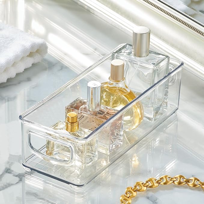 mDesign Plastic Bathroom Storage Container Bins w/ Handles - Closet, Cabinet, Vanity, Cupboard Shelf Organization, Hair Tools Accessory Organizer - Ligne Collection; Clear, 10x4x3 (Pack of 2) - Image 9