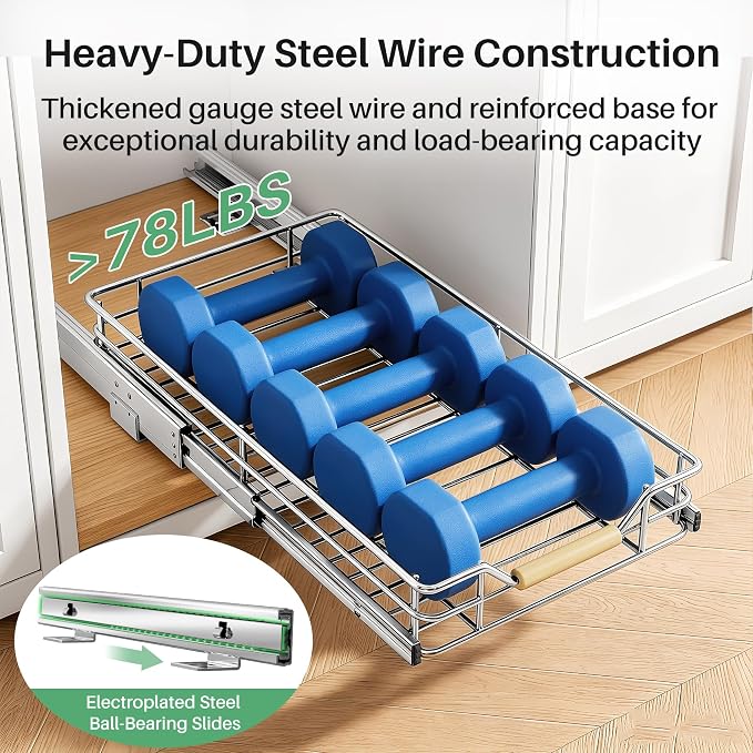 Pull out Cabinet Organizer, 11"W X 21"D, Heavy Duty Smooth Sliding Under Cabinet Shelves for Pots and Pans, Full-Extension Roll out Drawers, Slide out Organization for Home Kitchen Pantry - Image 5