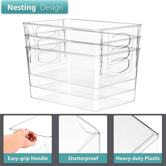 Sorbus 2 Pack Large Clear Plastic Storage Bins, Clear Organizer Bins with Handle for Kitchen, Pantry, Cabinet, Refrigerator, Craft, Toys, Clothes, Closet, Under Sink, Bathroom Organizers and Storage - Image 4
