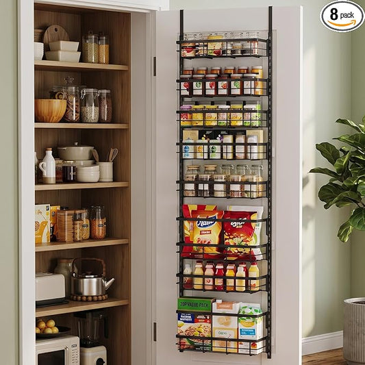 Apinol Over The Door Pantry Organizer, 8 Tier Adjustable Pantry Door Organization and Storage, Door Mounted Spice Organizer with Hooks for Pantry Kitchen Essentials, Black by Unknown