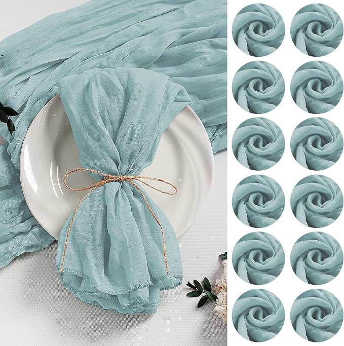 LZY 120 Pack Gauze Cheesecloth Napkins 20x20 Inch Dinner Cloth Napkins, Soft Boho Table Napkins Rustic Wrinkled Cheese Cloth Napkins Bulk for Wedding Party Baby Shower Event Decor (Light Blue) by Lightupyourparty