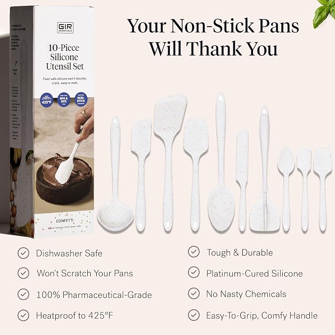 GIR: Get It Right 10-Piece Silicone Essentials Kitchen utensils set - Ladle, Spatula, Flip, Spoon & Spoonula - Non toxic cooking utensils for Nonstick Cookware, Cooking and Baking - Confetti - Image 4
