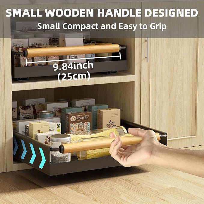 2 Pack 15.3'' Deep Expandable Slide Out Cabinet Shelf No-Drill Pull Out Drawer with Nano Film Adhesive, Heavy Duty Pull Out Tray for Kitchen, Pantry & Bathroom, Black - Image 2