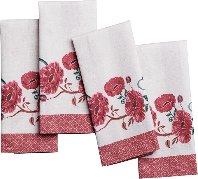 Maison d' Hermine Cloth Napkins Set of 4 Reusable 100% Cotton (18" x 18") | Everyday Square Napkins Cloth Washable Dinner Party Wedding Restaurant Hotel Kitchen Spring Summer - Poppy by MaisondHermine