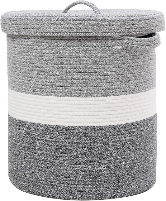 16" x 16" x 18" Extra Large Storage Basket with Lid, Cotton Rope Storage Baskets, Laundry Hamper, Cloth Bin, for Clothes Towels Blankets Pillows Storage in Living Room, Dual Grey with Lid by Cottonphant