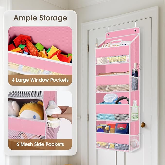 1Pack Over The Door Organizer Large Capacity Hanging Storage Room Organizer | 40 lb Capacity, Ultra-Sturdy, Foldable, Mesh Design with Clear Window, Space-Saving Organizer for Pantry, Nursery & Closet - Image 4