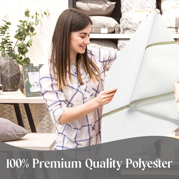 Majestic Giftware Linen Look Polyester Tablecloths for Rectangle Tables | (70/120) - TC1553 White with Gold Trim Design Etched at Seam Table Cover | Decorative Washable Tablecloth for Kitchen & Dining - Image 6