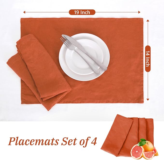 Linen Placemats 14x19Inch Set of 4,100% Linen Placemats Natural Rustic Tablemats for Easter,Mother's Day,Summer,Handcrafted from European Flax(Rust) - Image 4