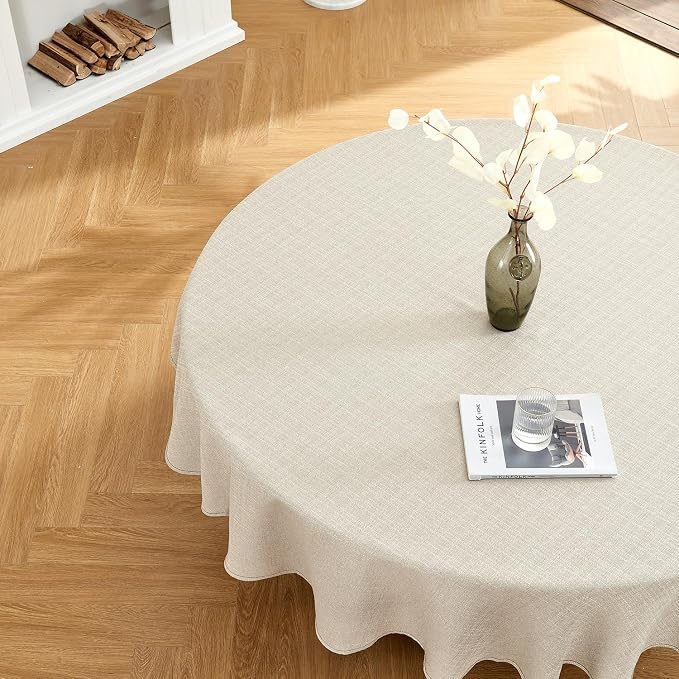 BALCONY & FALCON Rectangle Table Cloth Waterproof Beige 70" | Round Washable Wrinkle Resistant Table Cloth Linen Fabric Tablecloths for Dining Party Kitchen Wedding and Outdoor Use by BALCONYFALCON