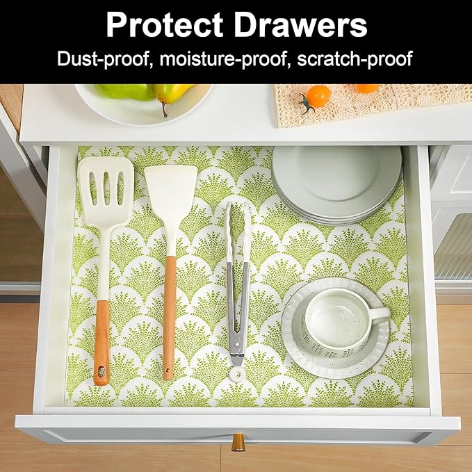 Cooyes Shelf Liners for Kitchen Cabinets, Refrigerator Liners Waterproof & Oil-Proof Kitchen Cupboard Liner Drawer Mats EVA Material Non Adhesive Fridge Liner for Shelves（11.8" W x 360" L） - Image 2