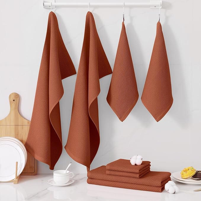 Homaxy 12 Pack 100% Cotton Kitchen Towels and Dishcloths Set, Rust | 12 x 12 Inches and 13 x 28 Inches Kitchen Towels Set, Ultra Soft Absorbent Dish Cloths for Washing Dishes - Image 7