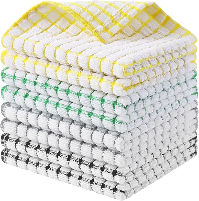 Kitinjoy Cotton 8 Pack Terry Kitchen Dish Cloths, Multi-Colored | 12 x 12 Inches Super Soft and Absorbent Dish Rags, Quick Drying Dish towels for Washing Dishes by Kitinjoy