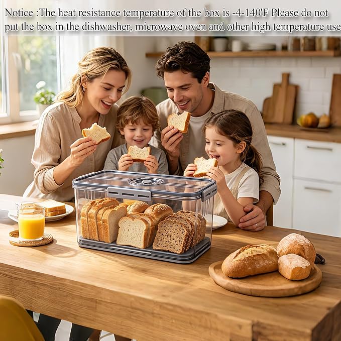 Bread Box Bread Boxes with Lid for Kitchen Counter, Airtight Loaf Bread Storage Container,Large Time Recording Bread Keeper for Homemade Bread, Toast, Bagel, Donut and Cookies ,Not dishwasher safe - Image 6