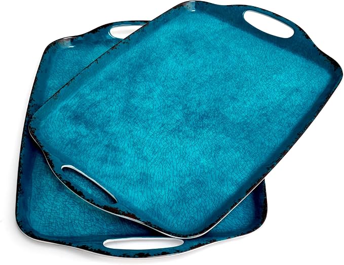 TP Melamine Serving Trays with Handles, 17” x 12”, Set of 2, Retro Teal | Rectangular Trays, Serving Platters for Food and Meat, Dishwasher Safe, Lightweight, Break-resistant by TastePrime