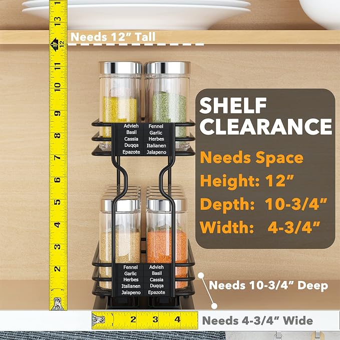 SpaceAid Pull Out Spice Rack Organizer for Cabinet, Heavy Duty Slide Out Seasoning Kitchen Organizer, Cabinet Organizer, with Labels, 4.5" W x10.75 D x8.5 H, 1 Drawer 2-Tier - Image 5