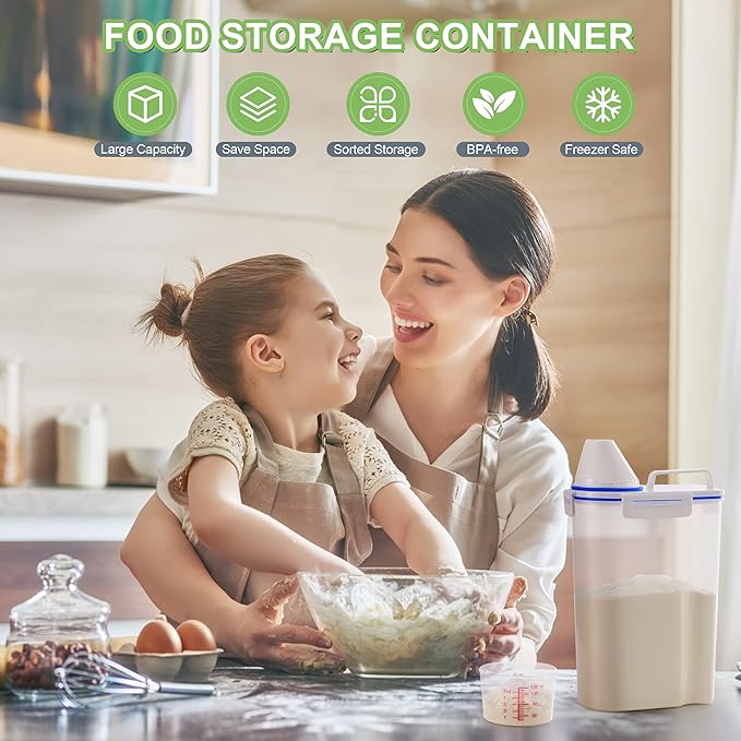 6 Pcs Set Rice Storage Container, Flour Dispenser with Pouring Spout & Measuring Cup, Kitchen Plastic Dry Food Storage Bin for Grain Oatmeal Snacks Pet Dog Food | Kitchen Pantry Dry Food Storage Holder for Grain Oatmeal Snacks Pet Dog Food - Image 6