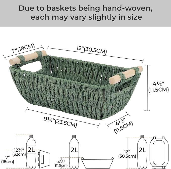 Storageworks Small Storage Basket, Woven Basket For Shelves, Bosana Green - Image 2