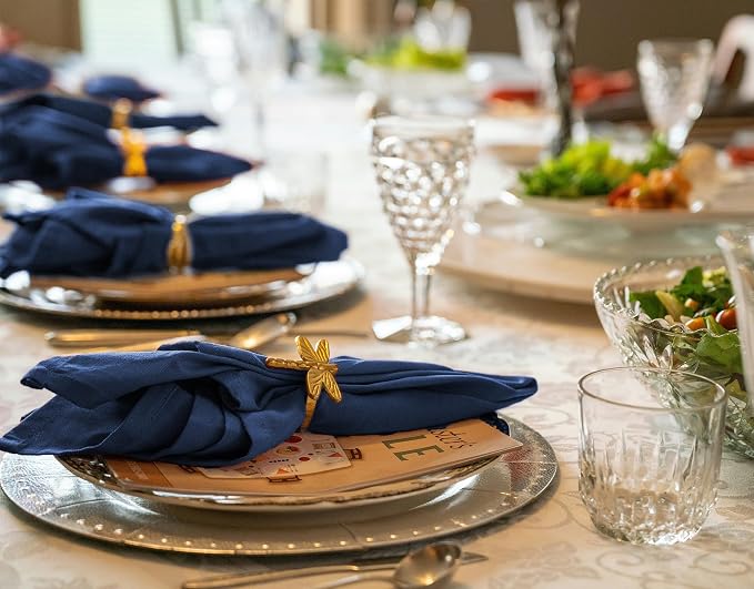 36 Pack Navy Blue Cloth Napkins, 12 x 12 Inch Cotton with Fringe Settings | Handmade washable reusable cotton dinner napkins in bulk for weddings, parties, rustic boho table settings - Image 7