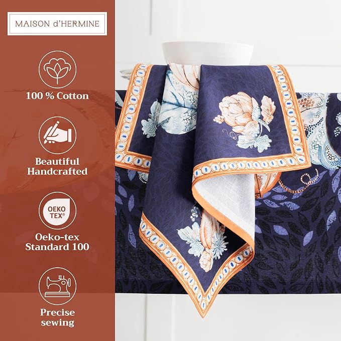 Maison d' Hermine Cloth Napkins Set of 4 Reusable 100% Cotton (20" x 20") | Everyday Square Napkins Cloth Washable Dinner Wedding Restaurant Hotel Kitchen Thanksgiving Christmas - Pumpkin Blues - Image 2