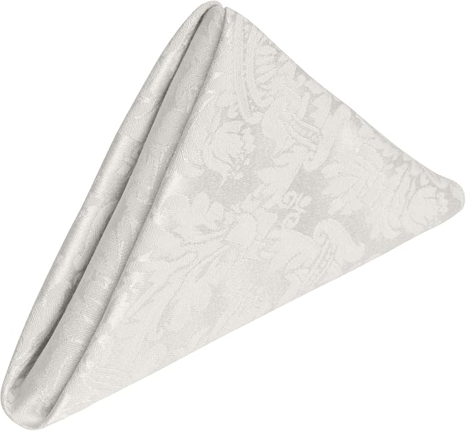 20 x 20-Inch Square Damask Cloth Napkins, White, Set of 12 | Bulk Case of 1 Dozen, Saxony, Dinner Napkins, 50% Cotton / 50% Polyester Fabric, Woven Damask Pattern, Soft Hand - Image 2
