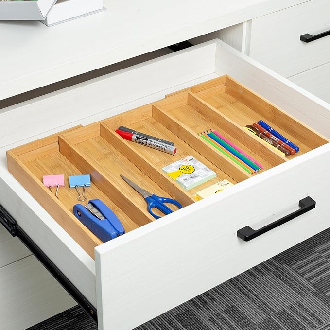 Utoplike Bamboo Expandable Kitchen Drawer Organizer Silverware Utensil Tray | Cutlery Holder, Drawers Divider for Large Utensils, Flatware, Knives, Spatulas in Kitchen, Office, Adjustable 3-5 Slots - Image 4