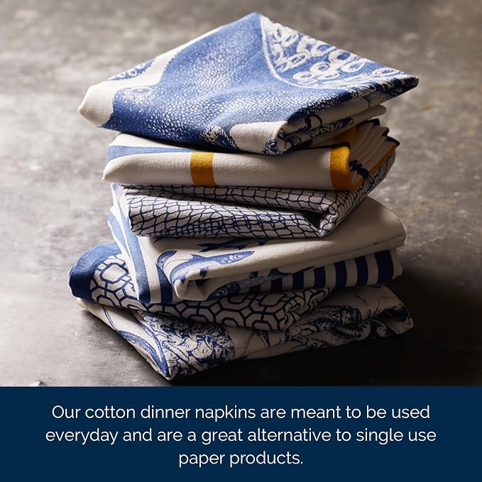Lucy the Octopus Dinner Napkins Set of 4 | 100% Cotton Cloth Set for Entertaining or Everyday Table | Perfect for Wedding, Birthday, Christmas Blue and White, 22 Inch Square - Image 7