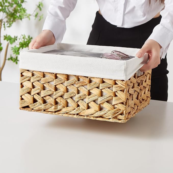Wicker Storage Basket, 6 Pack Baskets for Organizing, Water Hyacinth Storage Baskets, Rectangular Wicker Baskets for Storage Shelves, Cube Storage Bins For Closet/Clothes/Dresser - Image 7