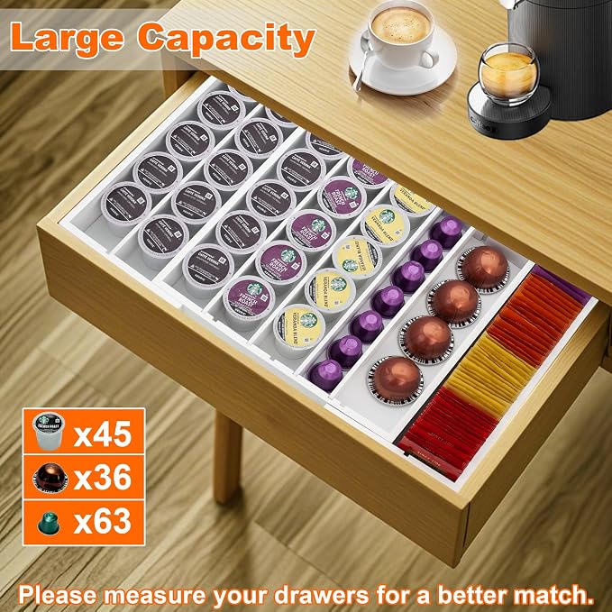 MinBoo Bamboo Drawer Organizer - Expandable K Cup & Pods Holder, Coffee Pod Storage, Tea Organizer, Versatile Kitchen Accessory Organization and Storage,White - Image 6